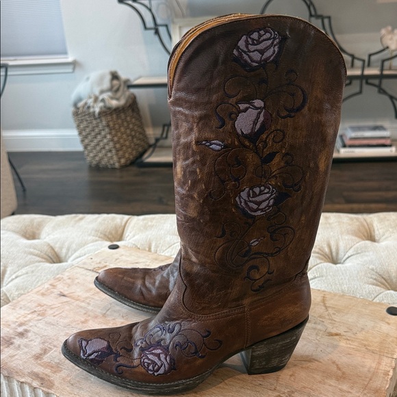 NWOT Old Gringo Women’s 8.5 B Brown Leather Cowboy Boots with Purple Embroidery - Picture 7 of 10